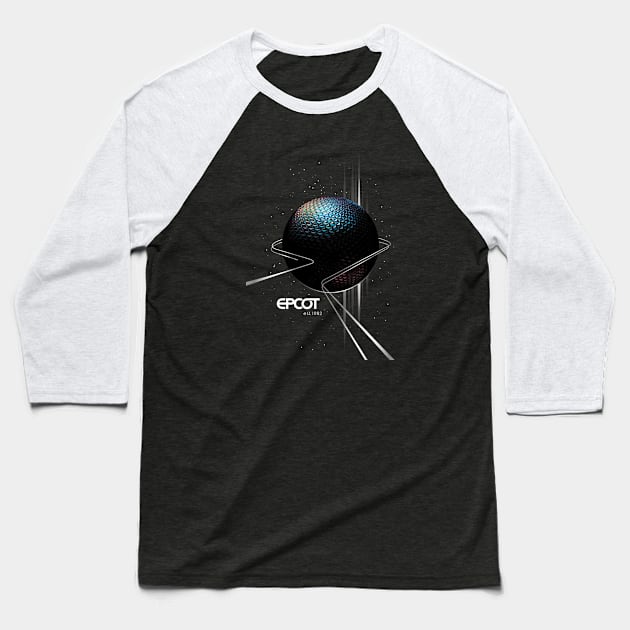 EPCOT Spaceship Earth Shirt Design - Front Design for Dark Shirts Baseball T-Shirt by Blake Dumesnil Designs